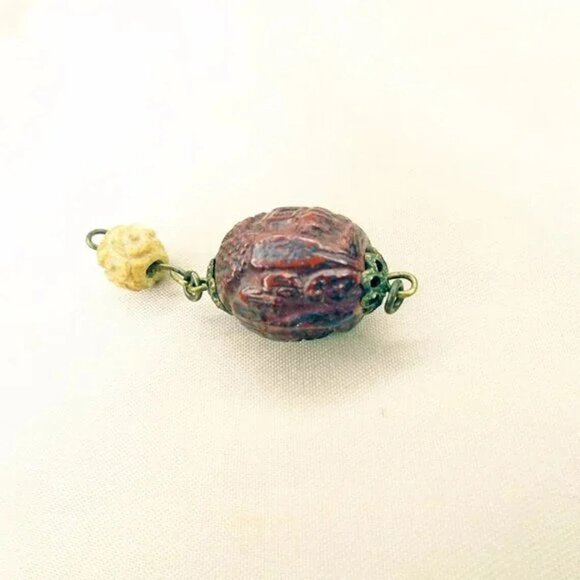 Antique Carved Hedaio Bead Pit, Olive Stone Coqullia Nut, Authentic Tibetan - Picture 4 of 11